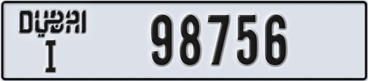 dubai License Plate Number 98756 Code I