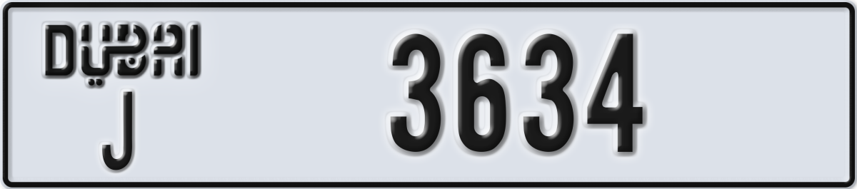 dubai License Plate Number 3634 Code J