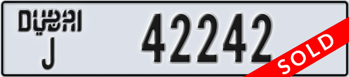 dubai License Plate Number 42242 Code J