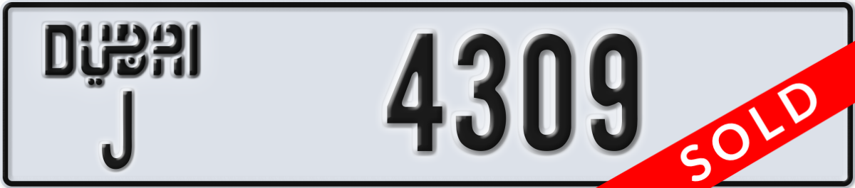 dubai License Plate Number 4309 Code J