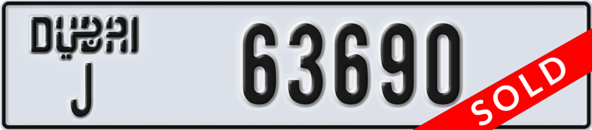 dubai License Plate Number 63690 Code J