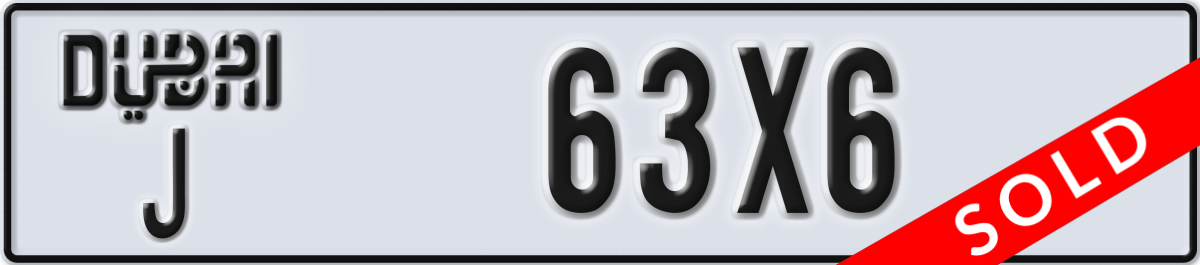 dubai License Plate Number 63X6 Code J