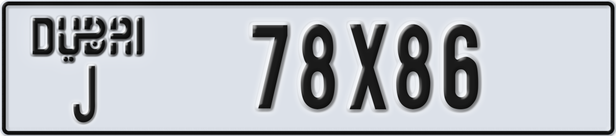 dubai License Plate Number 78X86 Code J