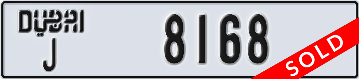 dubai License Plate Number 8168 Code J