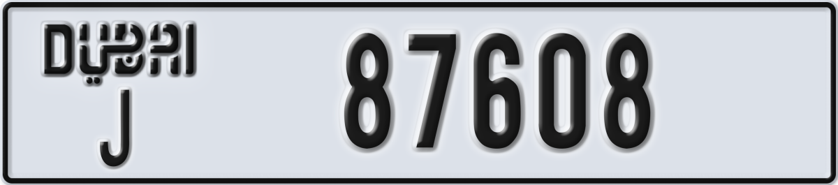 dubai License Plate Number 87608 Code J