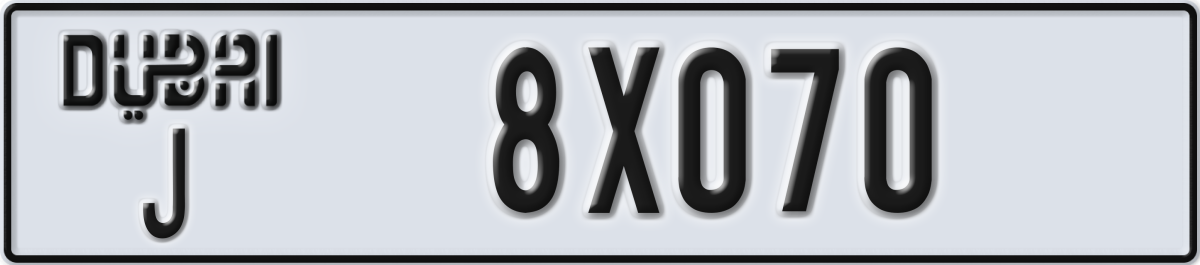 dubai License Plate Number 8X070 Code J