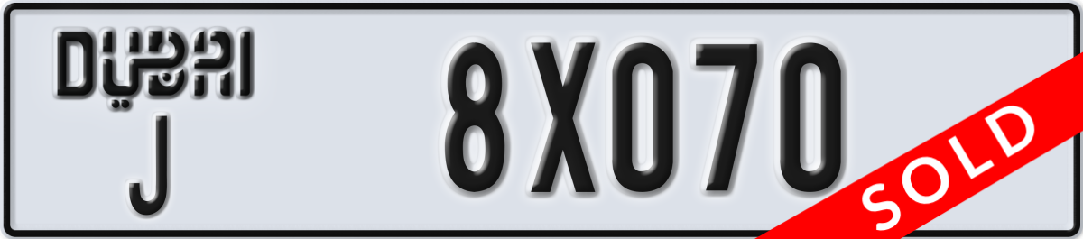 dubai License Plate Number 8X070 Code J