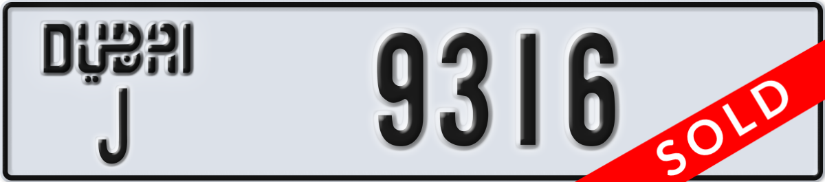 dubai License Plate Number 9316 Code J