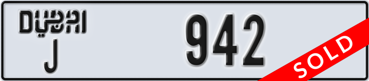 dubai License Plate Number 942 Code J