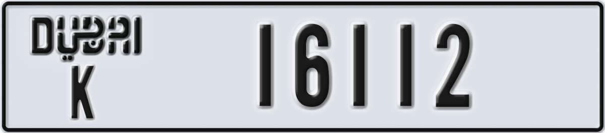 dubai License Plate Number 16112 Code K