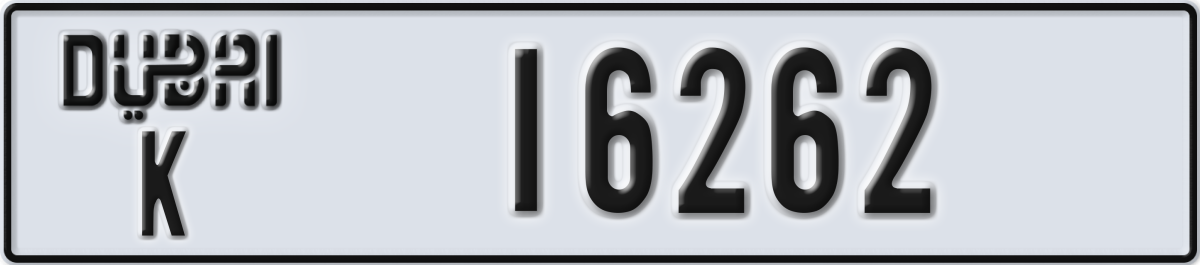 dubai License Plate Number 16262 Code K