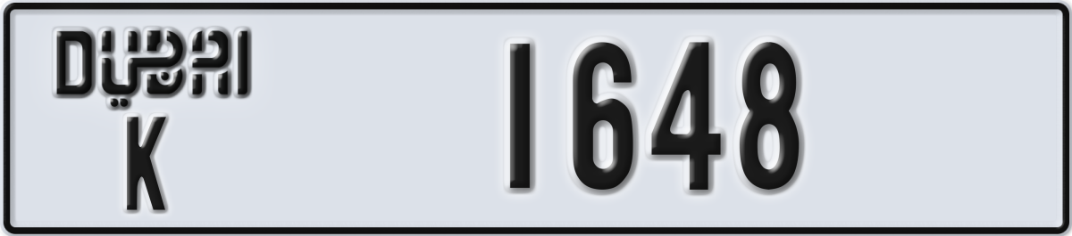 dubai License Plate Number 1648 Code K