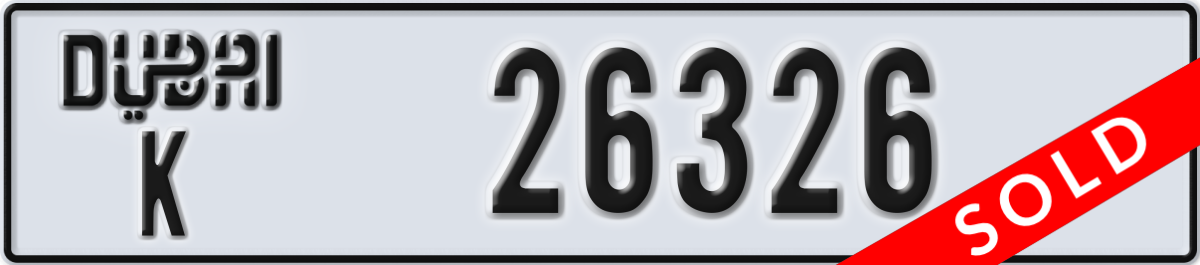 dubai License Plate Number 26326 Code K