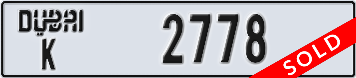 dubai License Plate Number 2778 Code K