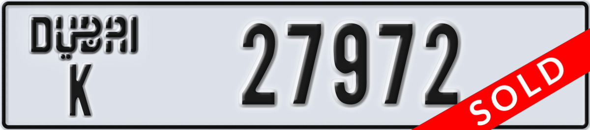 dubai License Plate Number 27972 Code K