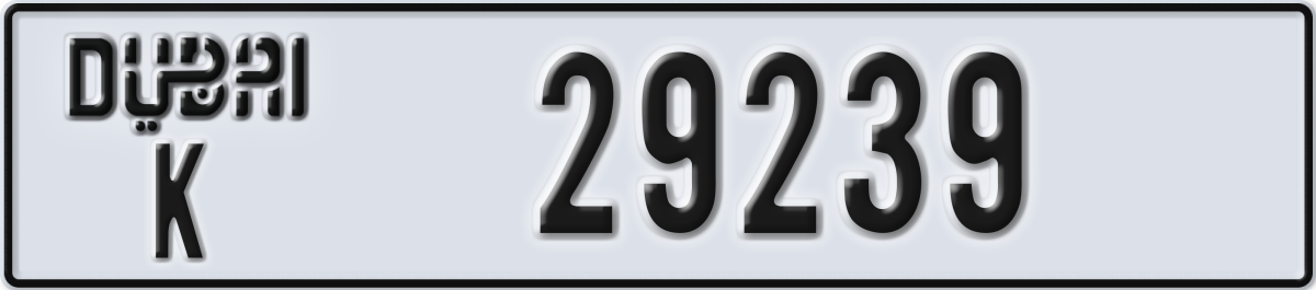dubai License Plate Number 29239 Code K