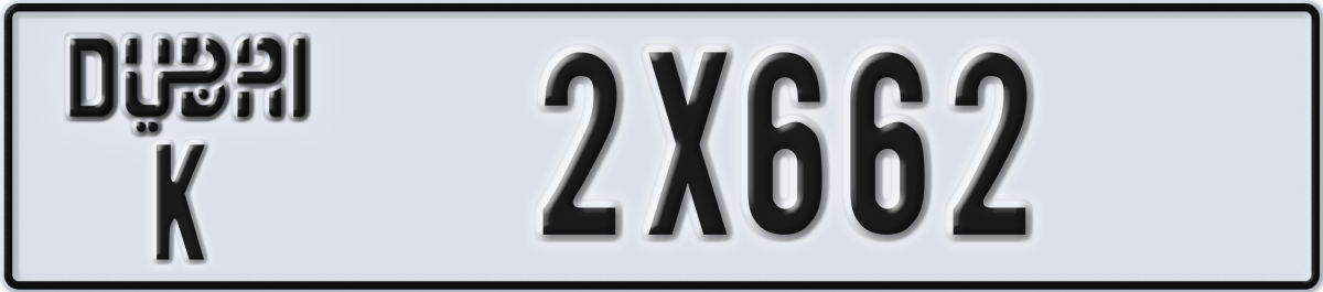 dubai License Plate Number 2X662 Code K