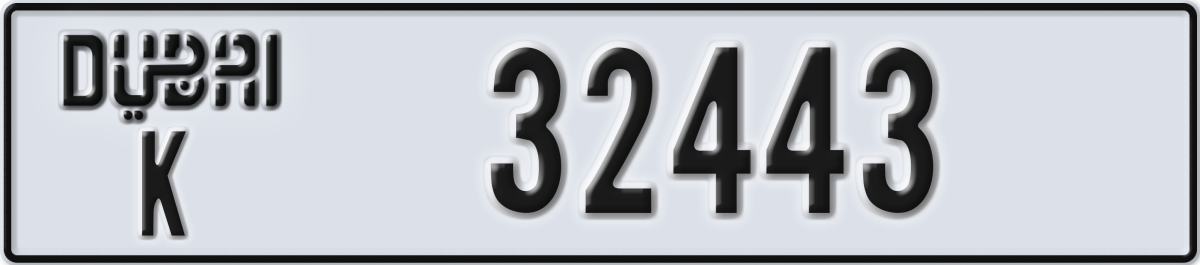dubai License Plate Number 32443 Code K