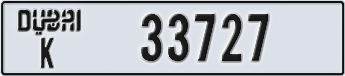 dubai License Plate Number 33727 Code K