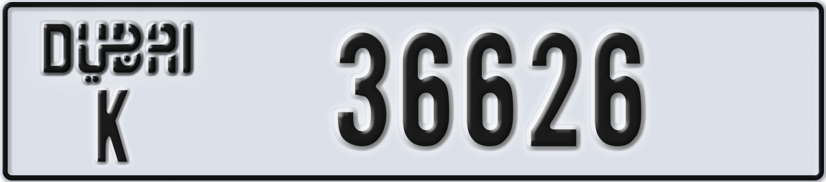 dubai License Plate Number 36626 Code K