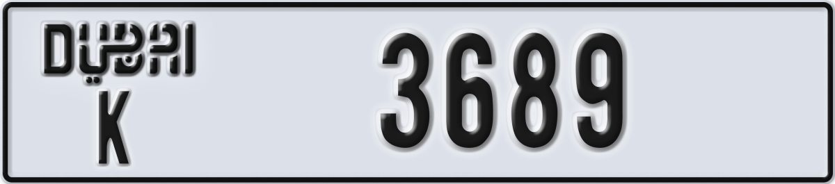 dubai License Plate Number 3689 Code K