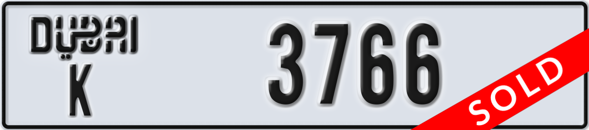 dubai License Plate Number 3766 Code K