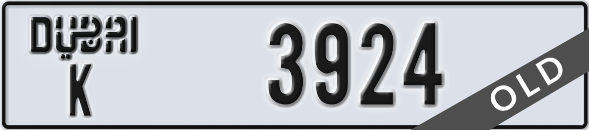 dubai License Plate Number 3924 Code K