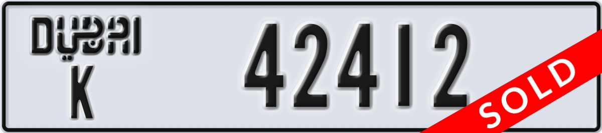 dubai License Plate Number 42412 Code K
