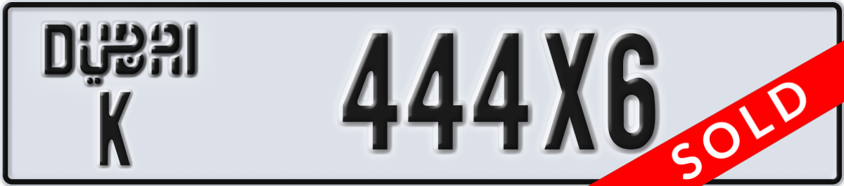 dubai License Plate Number 444X6 Code K