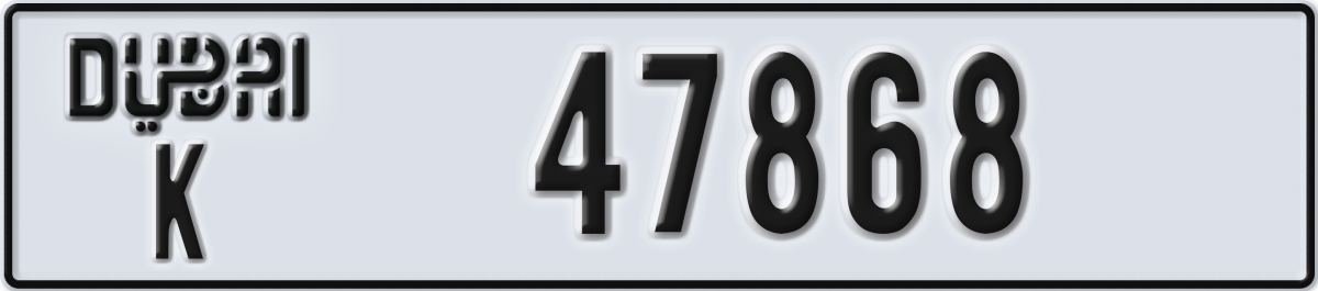 dubai License Plate Number 47868 Code K