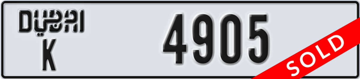 dubai License Plate Number 4905 Code K