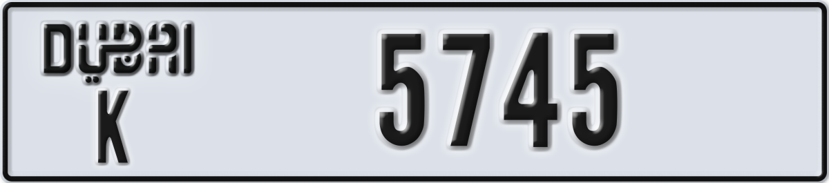 dubai License Plate Number 5745 Code K