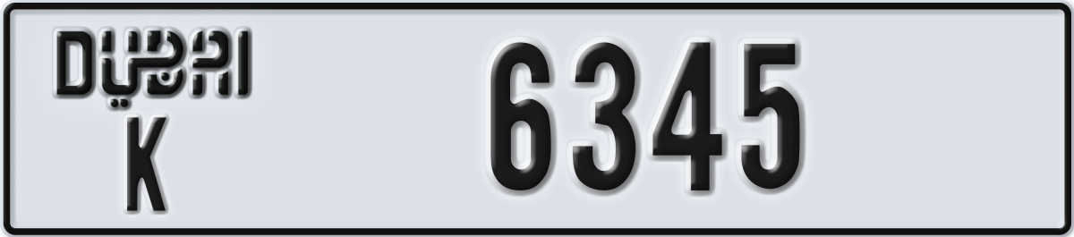 dubai License Plate Number 6345 Code K