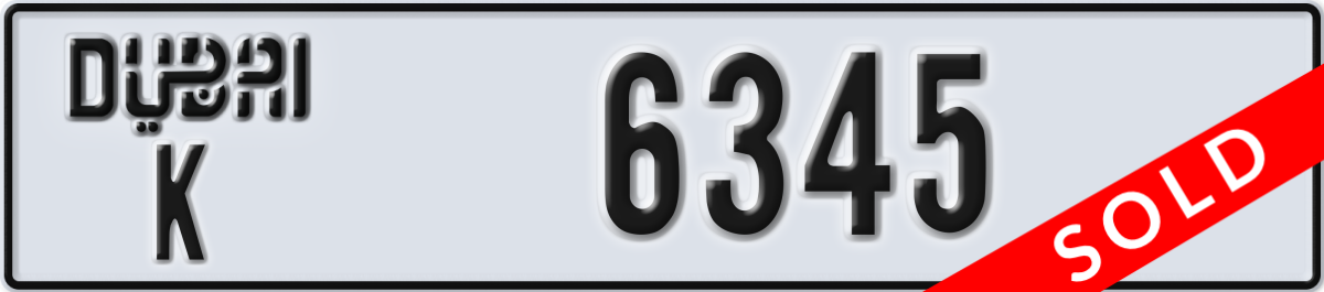 dubai License Plate Number 6345 Code K