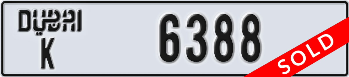dubai License Plate Number 6388 Code K