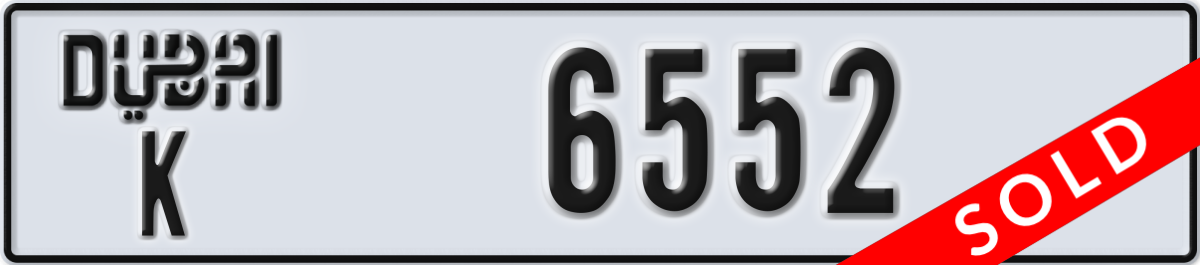 dubai License Plate Number 6552 Code K