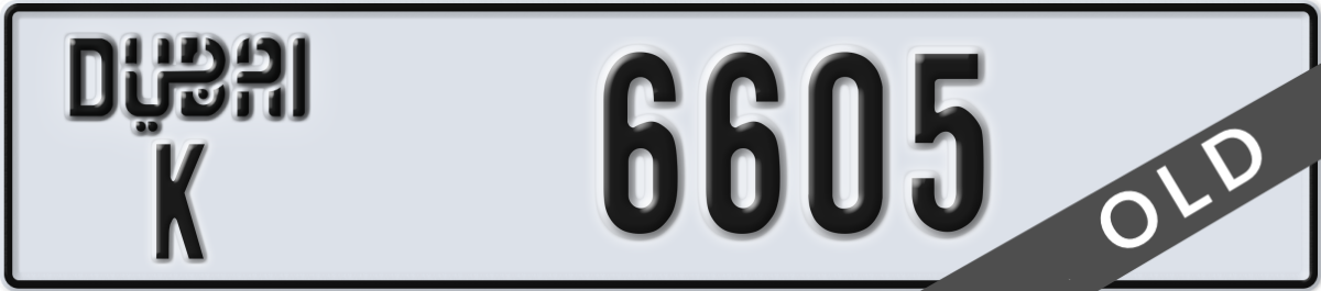 dubai License Plate Number 6605 Code K