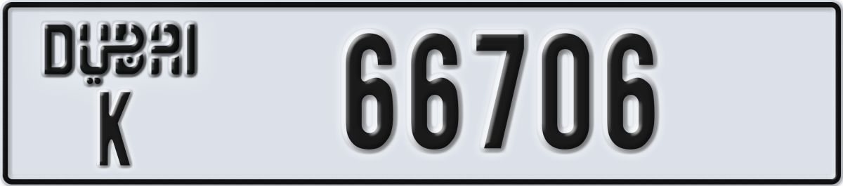 dubai License Plate Number 66706 Code K