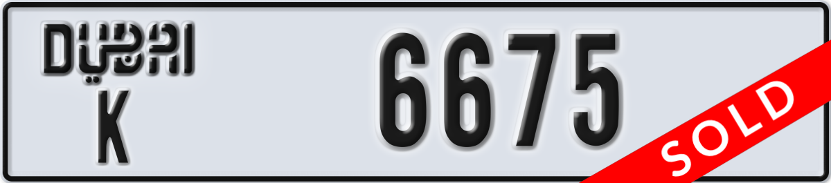 dubai License Plate Number 6675 Code K