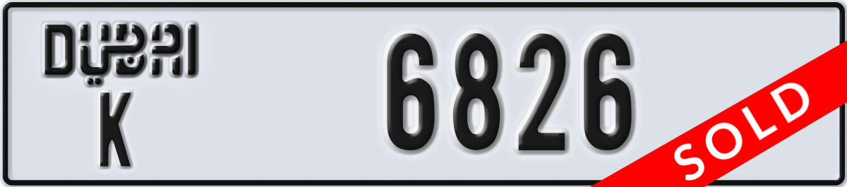 dubai License Plate Number 6826 Code K