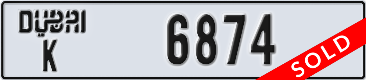 dubai License Plate Number 6874 Code K