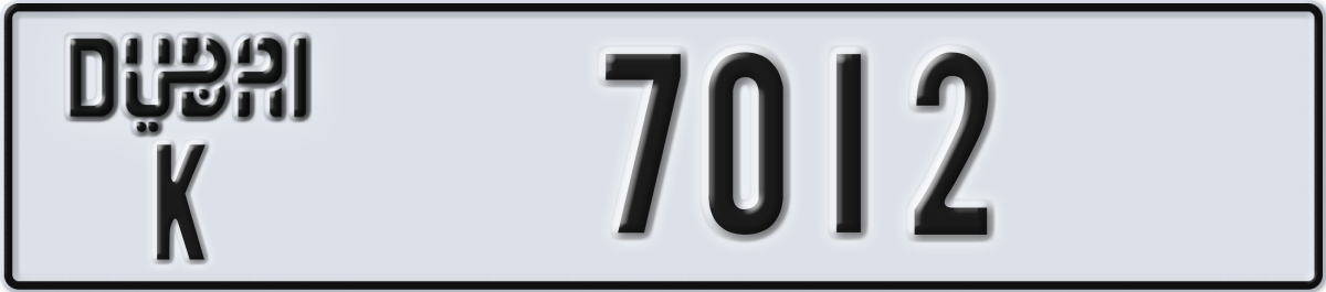 dubai License Plate Number 7012 Code K