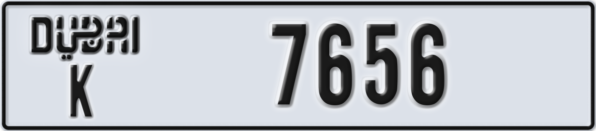 dubai License Plate Number 7656 Code K