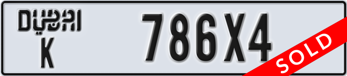 dubai License Plate Number 786X4 Code K