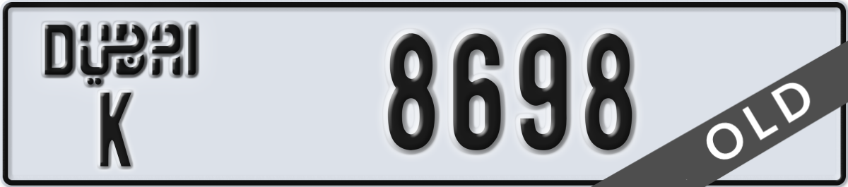 dubai License Plate Number 8698 Code K