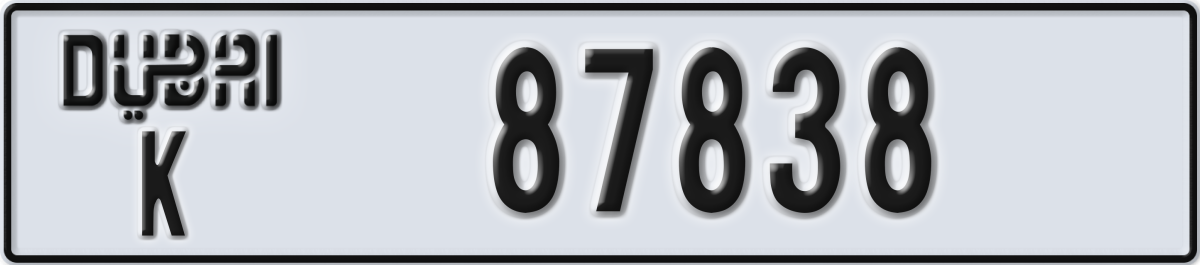 dubai License Plate Number 87838 Code K