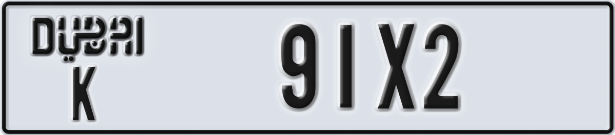 dubai License Plate Number 91X2 Code K