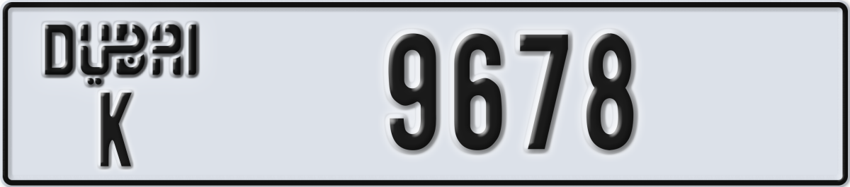 dubai License Plate Number 9678 Code K