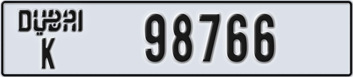 dubai License Plate Number 98766 Code K
