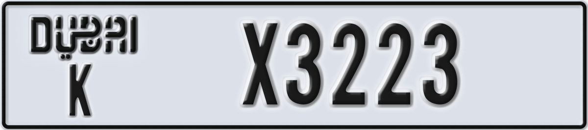 dubai License Plate Number X3223 Code K
